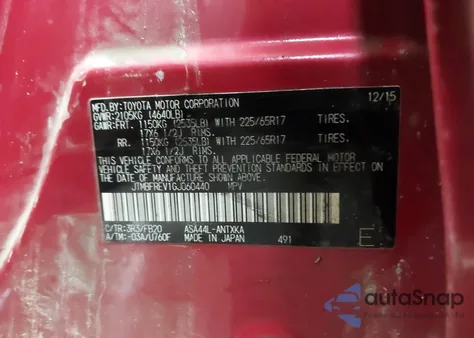 2016 Toyota Rav4 Le z USA, uszkodzony, nr VIN JTMBFREV1GJ060440